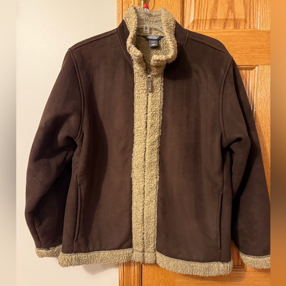 Woolrich women’s faux suede and Sherpa jacket, large, brown & tan